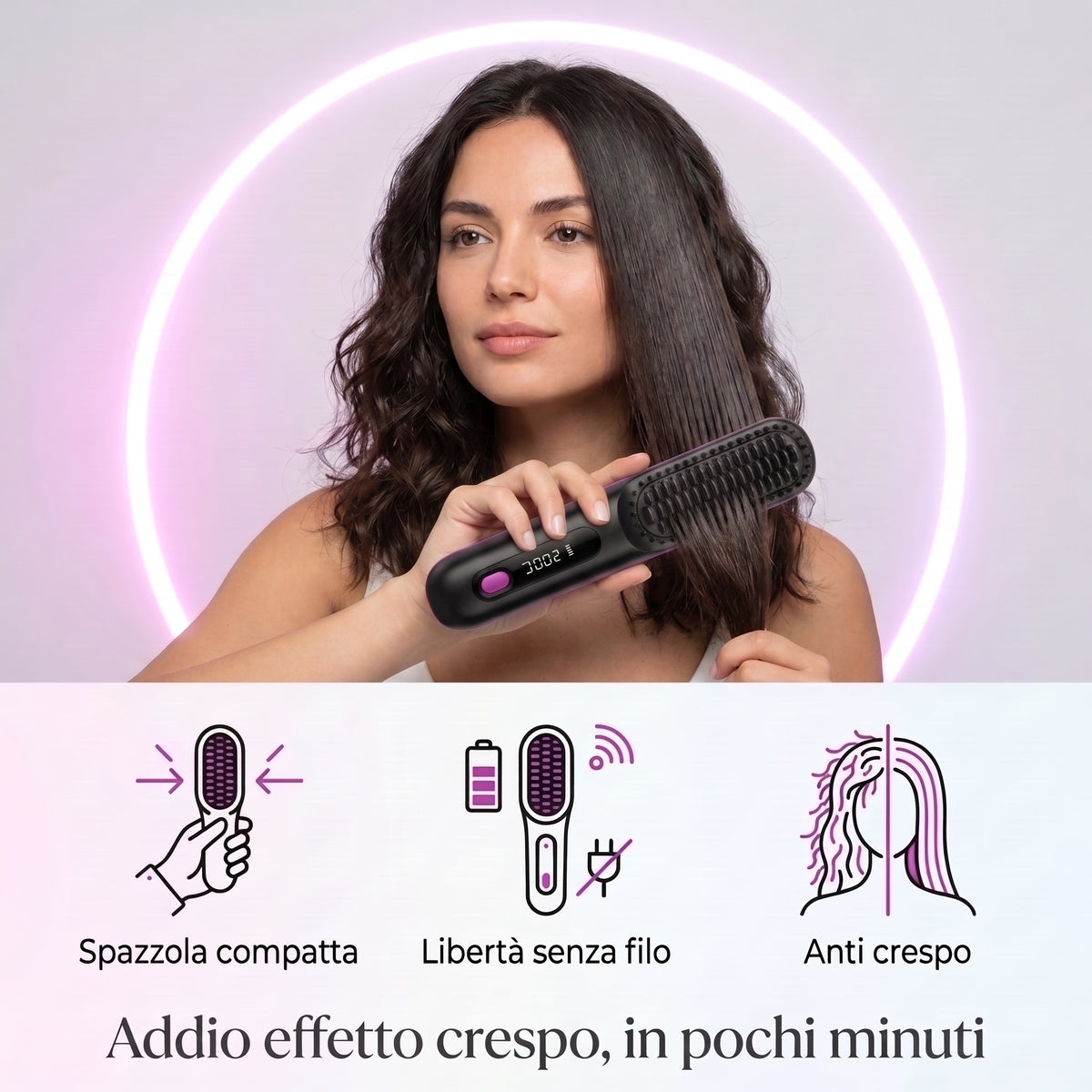 CropGlow™ Spazzola Lisciante Compact Pro — La Specialista per Capelli Corti & Frangia